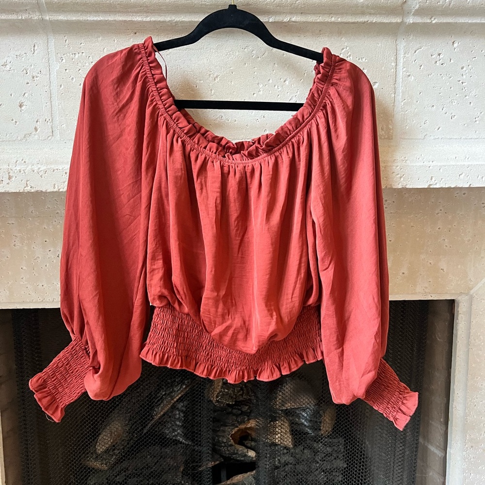 Burgundy, long sleeve off the shoulder top, , never worn